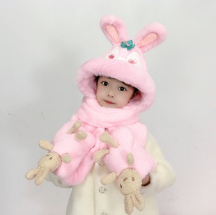 Children's Hat Children's Hat Gloves New Children's Cartoon Hat Three-piece Thickened Three-piece Set Warm Winter