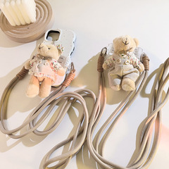 趣味碎花蝴蝶小熊背夾斜跨鏈編織掛鏈背帶式掛件便捷防丟背帶掛件