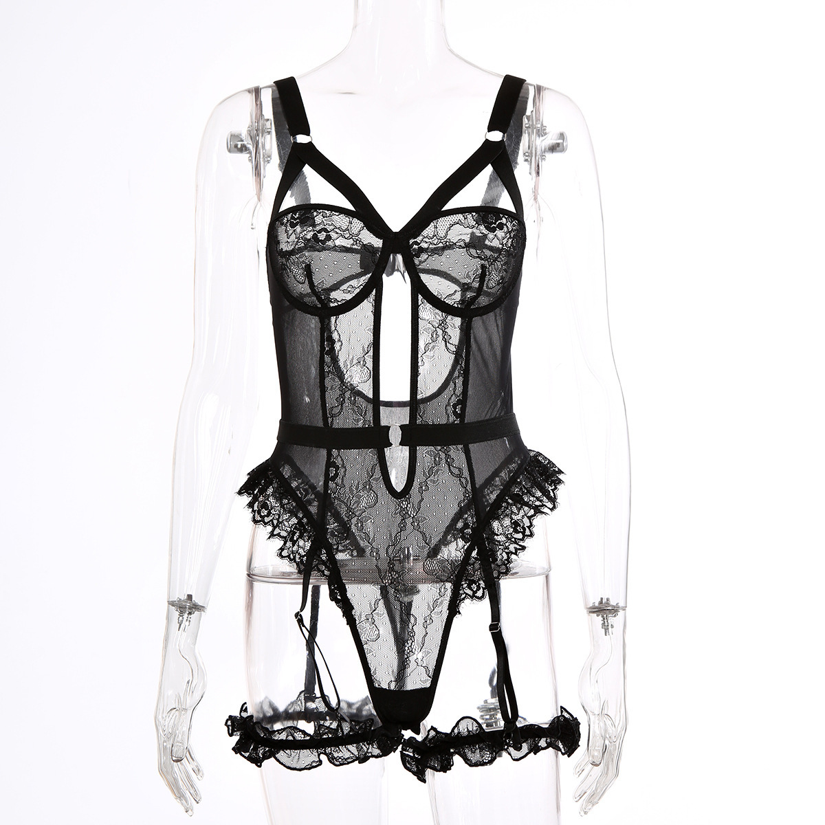 Women's Sexy Solid Color Flower Sexy Lingerie Sets Party See-through Hollow Out Sheer Bra Sexy Lingerie display picture 6