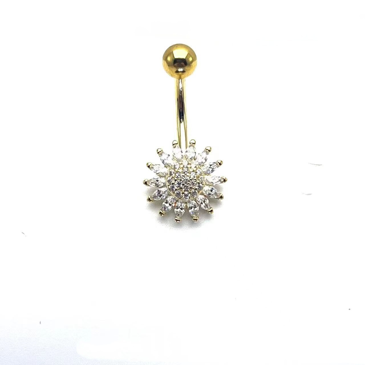 Butterfly Gold Flower Belly Button Ring Stainless Steel CZ Belly Ring Dangle Navel Jewelry detail image 7