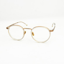 小众国潮尾单板材配钛金属眼镜 可改logo超轻复古圆玫瑰金透明框