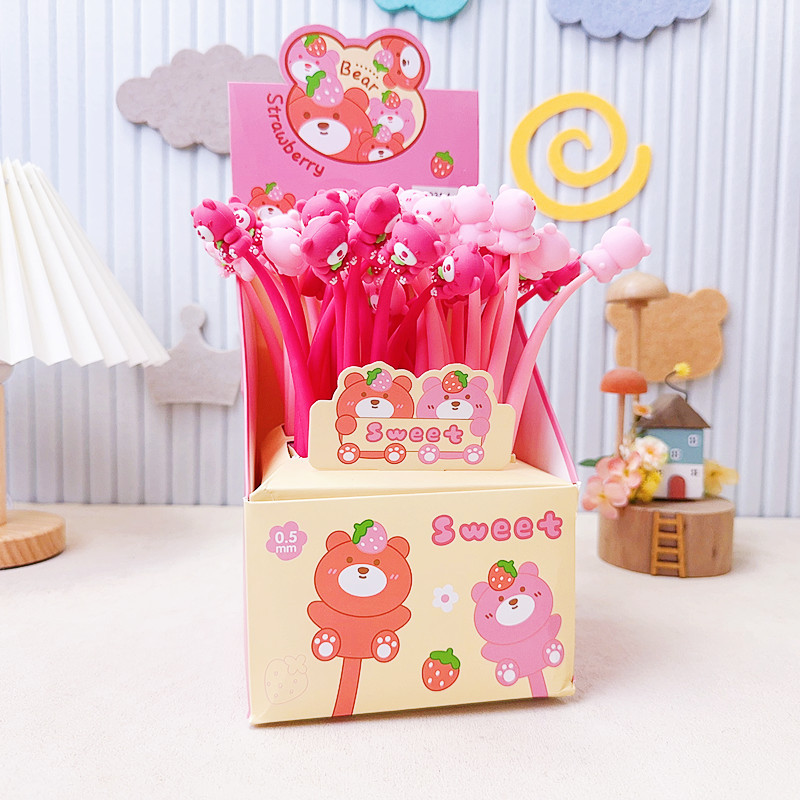 Cartoon Strawberry Bear Sanliou pegamento suave rocker música bolígrafo neutro estudiantes rocker bolígrafo de escritura a base de agua lindos bolígrafos de firma