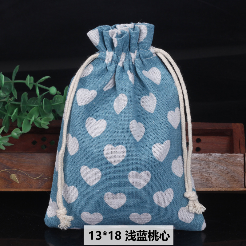 Ventas calientes de impresión de paquetes de cuerda de dibujo bolsas de impresión logotipo de lino bolsa de tela para el medio ambiente bolsa de almacenamiento de artículos 13 * 18