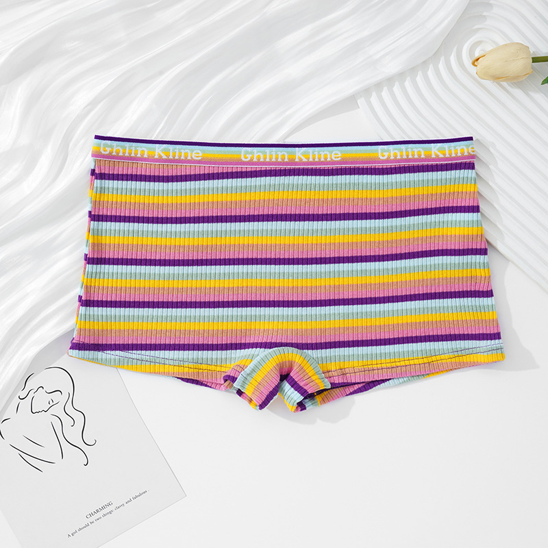 Calzoncillos Boxer a rayas retro Calzoncillos Boxer de cintura media para mujer moda europea y americana más ropa interior de algodón ropa interior sin exposición