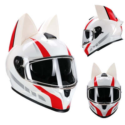 Motosiklet kaskı (dəbilqə) – Clothing, All-Season Bluetooth Personalized Motorcycle - white-and-red-cat-transparent-lenses-s50-53cm