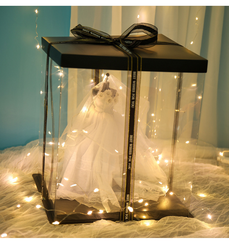 정사각형 검정색 21*21*38cm, 투명한 유체 곰 포장 상자