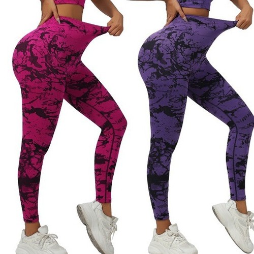 Cross-border seamless tie-dye yoga pants with high waist and buttock-lifting for women, lightweight fitness and sports pants.