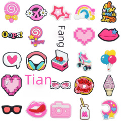 跨境粉色系洞洞鞋鞋花女孩花園鞋鞋扣洞洞鞋diy配飾可拆卸軟膠PVC