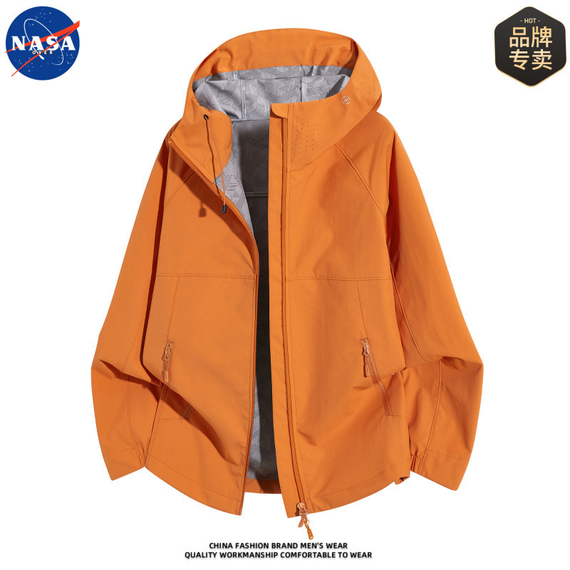 Nasa Co-Branded High-Quality Trendy Brand Hooded Jacket for Men, Spring Solid Color Casual Outdoor Windbreaker Nasa Co-Branded High-Quality Trendy Brand Hooded Jacket for Men, Spring Solid Color Casual Outdoor Windbreaker