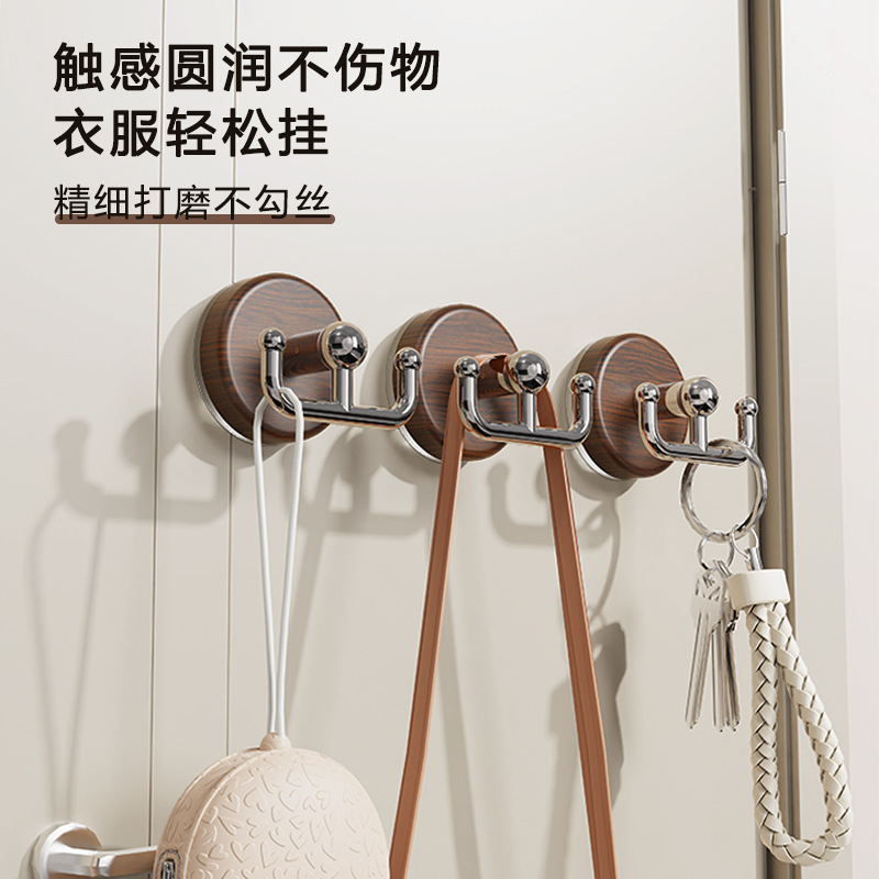 吸盘木纹挂钩中古风家用卫生间浴室毛巾挂免打孔壁挂门后无痕粘钩|undefined