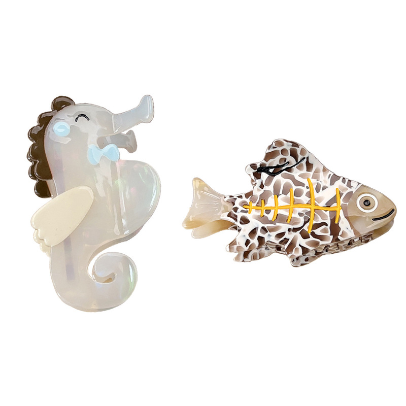 新款海洋系列醋酸发夹卡通海马热带鱼鲨鱼夹可爱半扎发抓夹发饰女|undefined