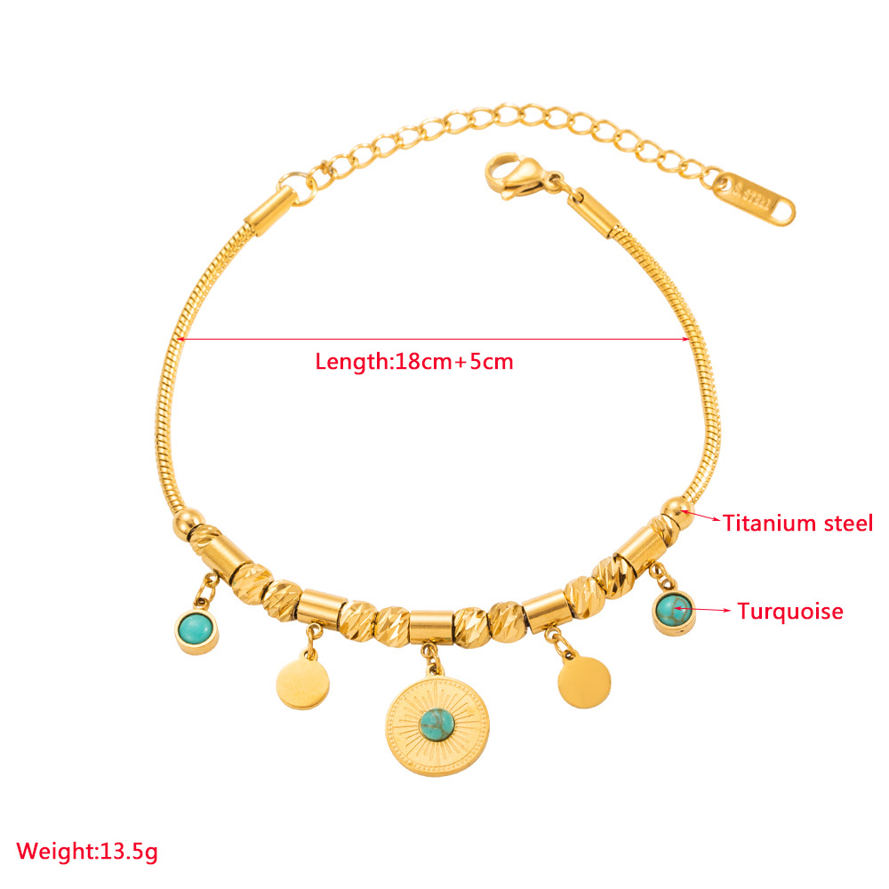 Fashion Round Eye Titanium Steel Plating Inlay Turquoise Bracelets 1 Piece