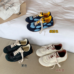 现货苏茵茵同款丑萌歪头拼色休闲运动鞋女软底百搭阿甘鞋女德训鞋