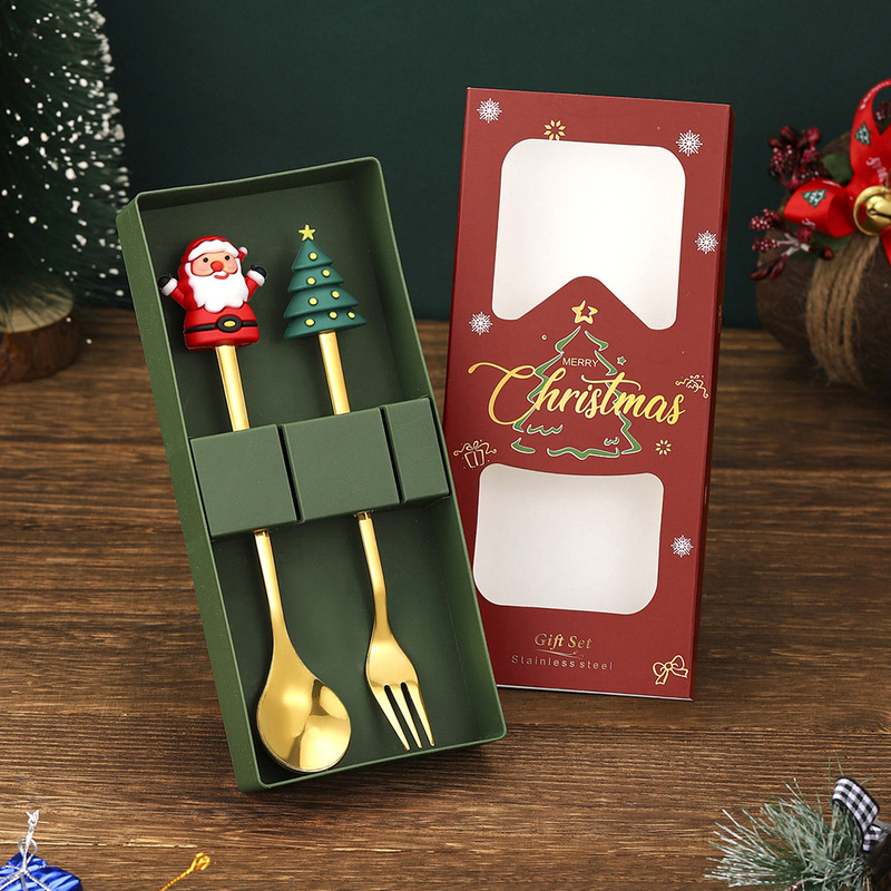 クリスマススプーンとフォーク6点セット漫画人形デザートコーヒースプーンステンレス鋼食器フルーツフォーククリスマスホリデーギフト|undefined