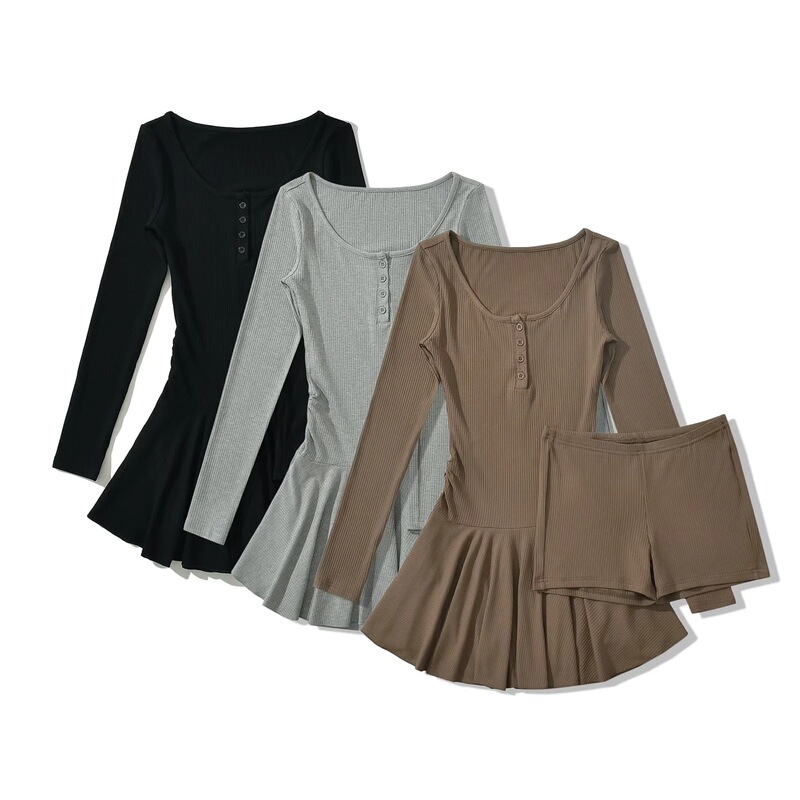 American Trendy Pure Desire Hot Girl Slim-fit Front Buckle Tight Waist Short-sleeved dress Straight Shorts Two-piece Suit for Women