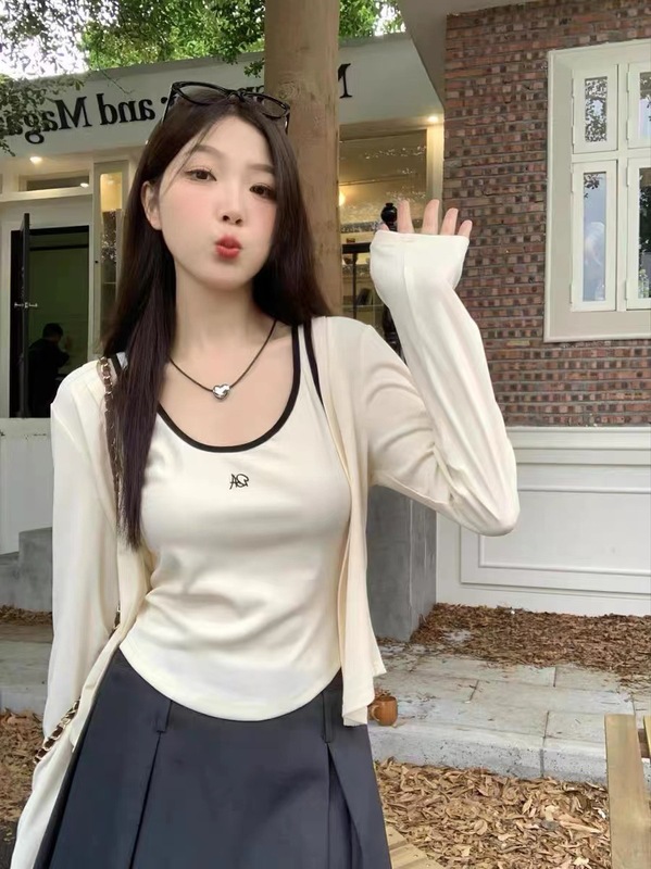 大码女装胖mm秋季新款遮肚显瘦套装甜辣小上衣吊带长袖开衫两件套|undefined