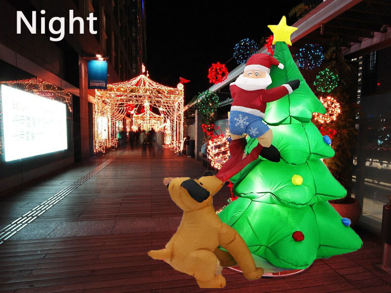 Árbol de Navidad inflable luminoso modelo inflable perro tirando pantalones modelo inflable 1,8 m perro persiguiendo a Santa Claus árbol de escalada