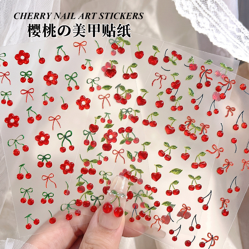 Fresh and Sweet Spring/Summer Cherry Series Nail Stickers - Transparent, Sparkling, Cute Cherry DIY Nail Decoration Stickers Fresh and Sweet Spring/Summer Cherry Series Nail Stickers - Transparent, Sparkling, Cute Cherry DIY Nail Decoration Stickers