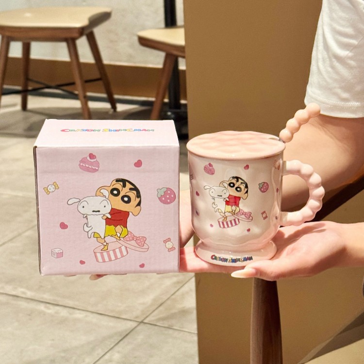 Tazas de agua de niñas lindas lápices pequeños nuevos tazas de cerámica con cubierta de cucharas tazas de café de oficina tazas de desayuno para niños