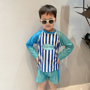 Boys' Swimsuit, Small and Medium-Sized Kidsren's Split Suit, Long-Sleeved Sun Protection 2025 New Baby Swimsuit Beach Quick-Drying Swimsuit