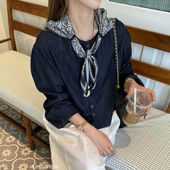 2025秋季新款韩版高级感配丝巾披肩单排扣宽松休闲牛仔外套女短款