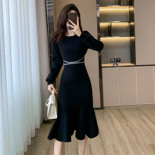 鱼尾裙2025秋季毛衣裙针织连衣裙女修身过膝气质打底长裙女小香风