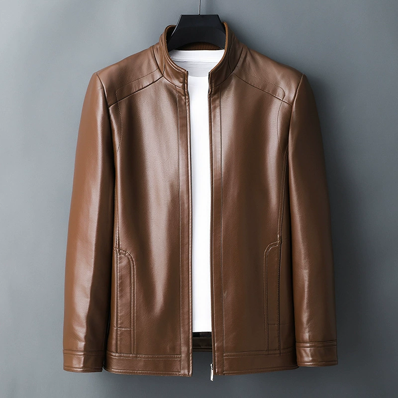Индивидуальная обработка мужская кожаная куртка с воротником-стойкой Мужская среднего и пожилого возраста плюс бархатное Пальто Повседневная кожаная куртка одежда для папы
