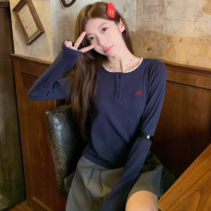 [Special Offer Rayon] American Retro Versatile Design Pure Desire Embroidered T-Shirt Long-Sleeved Versatile Base Layer