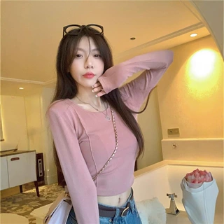 纯色基础款半高领紧身长袖T恤女冬季短款显瘦内搭灰色打底衫上衣
