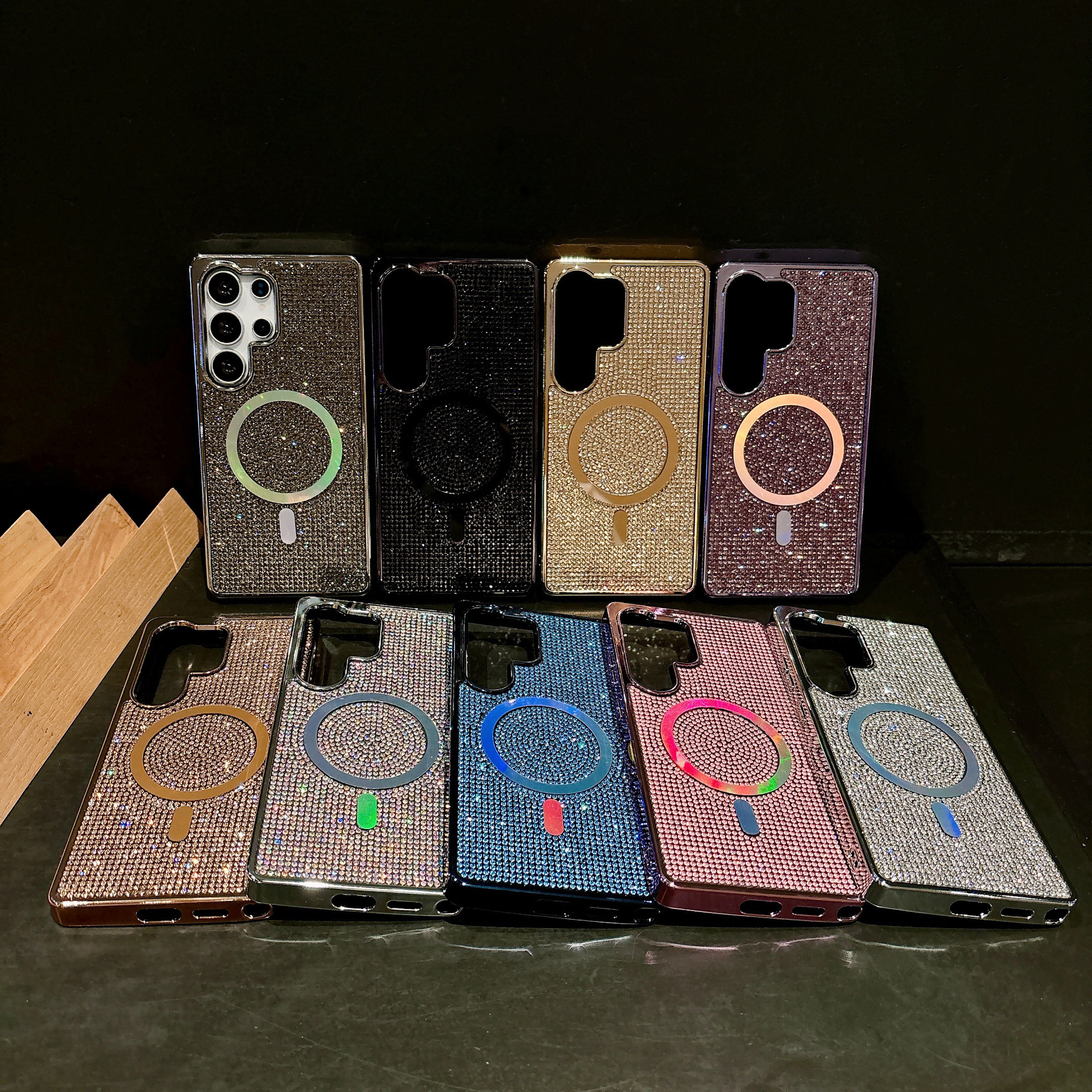 Suitable For Samsung S24 Ultra Electroplated Dazzling Magnetic Rhinestone Phone Case, S25 Plus Luxurious Full-rhinestone_voghion.com