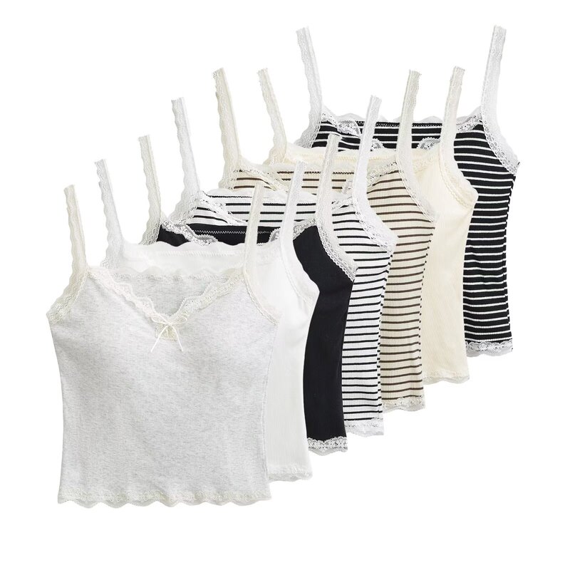 European and American Style Striped Lace All-match Bow Lace Inner Vest Comfortable Chest Pad Simple High Elastic Small Sling