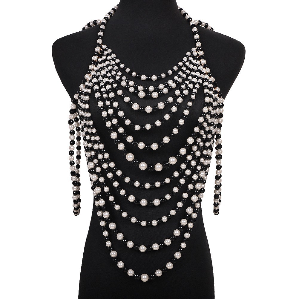 Fashion Hand-woven Pearl Necklaces Multi-layer Bead Strings Tassel Exaggerated Clothing Chain display picture 3