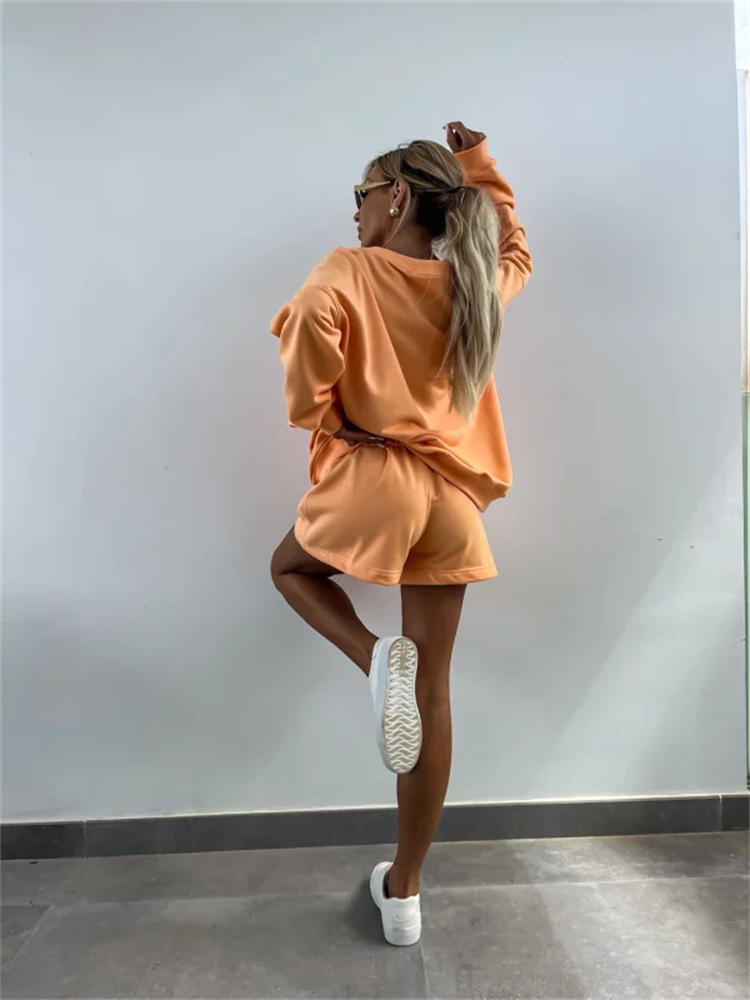 Casual Striped Suit For Women V-neck Long-sleeved Loose Top Paired With Shorts In The Same Color Ladies Spring Summer 2piece Set_voghion.com