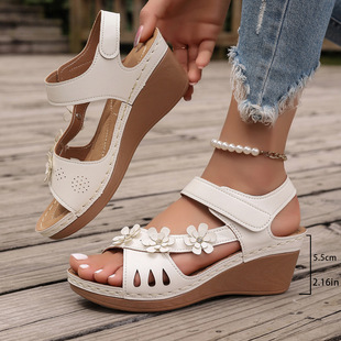 plus size Wedge Sandals Women's 2024 Summer European and American New Hollow Flower Platform Sandals Beach Sandals for Women