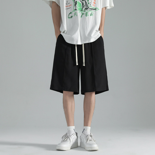 Summer Men's Casual Short Shorts Loose Solid Color Ice Silk Sheer Five-Finger Pants Hong Kong Style Ice Silk Small Trousers