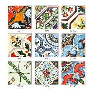 Scandinavian Kitchen Restaurant Background Wall Imitation Hand-Painted Flower Tiles 300 Retro Bathroom Stairs Small Tiles Antique