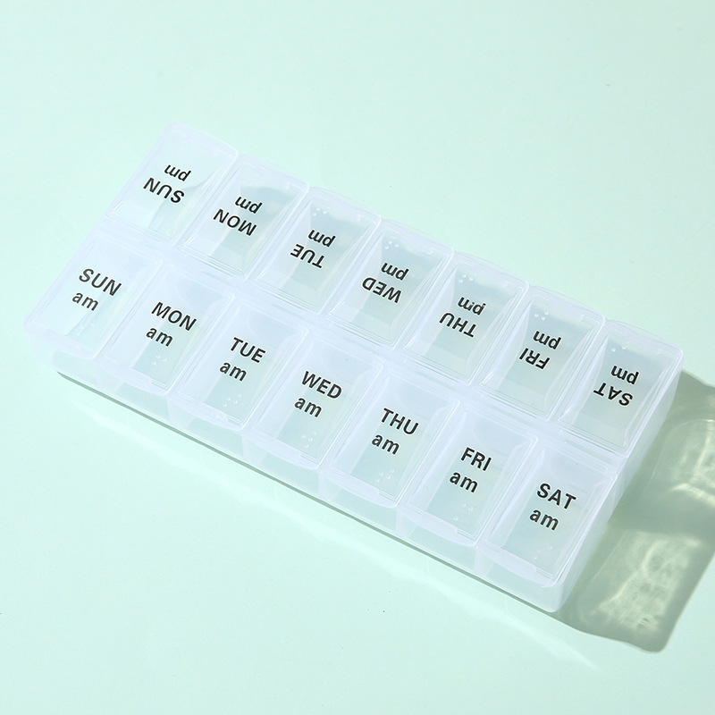 クロスボーダー双列14格薬箱点字付き週7日朝晩薬品分装収納小薬箱はロゴを印刷できる|undefined