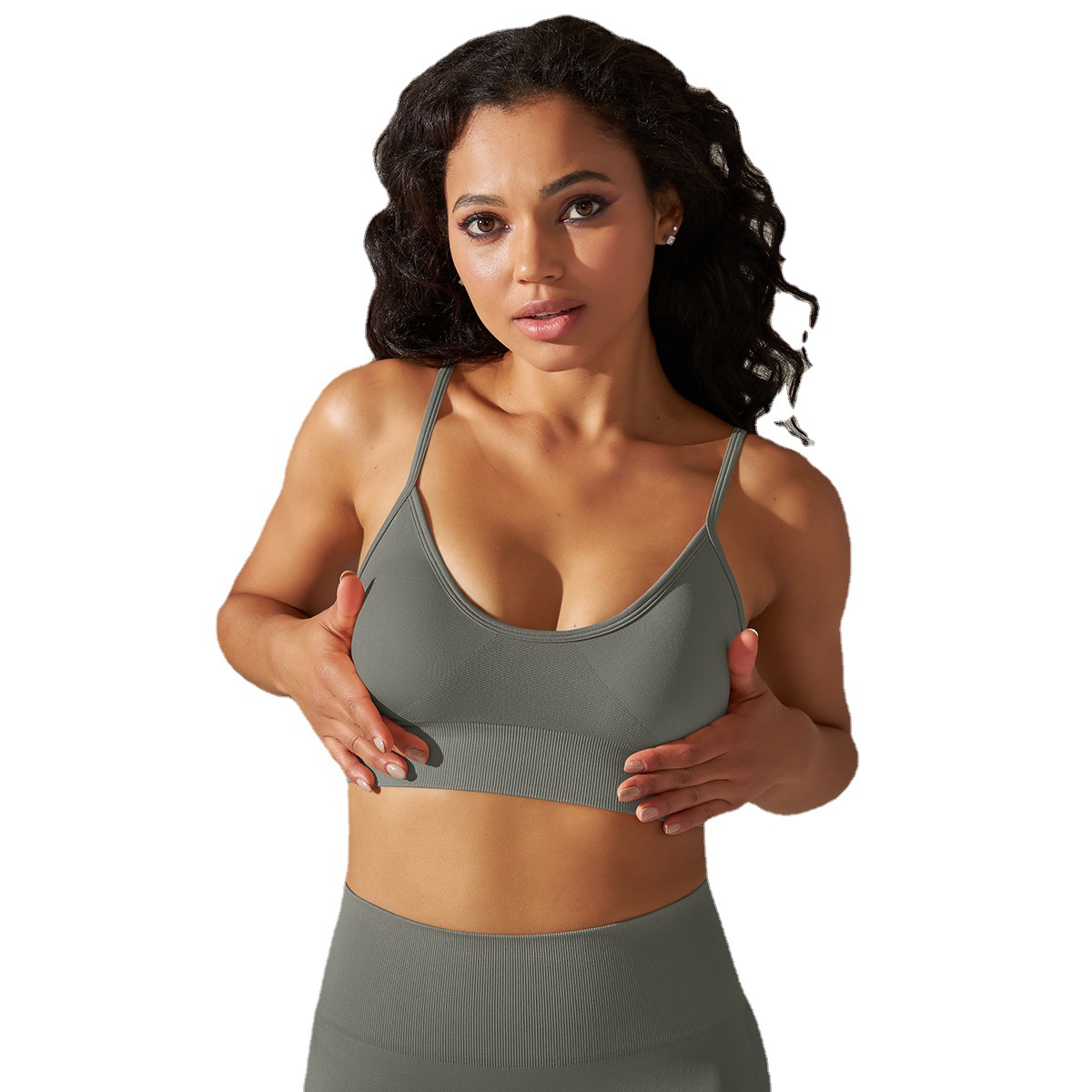 Cruz-frontera europea y americana sin costuras de punto de color sólido belleza espalda Correa ropa interior no anillo de acero corriendo fitness yoga ropa superior