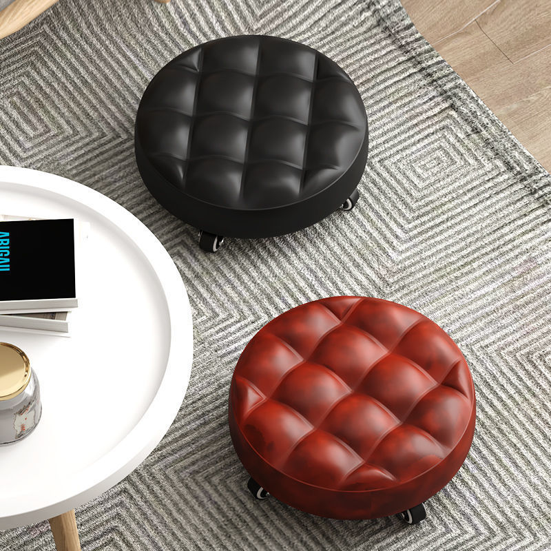 Pulley Small Stool, Household Beautiful Seam Chair, Universal Wheel Low Stool with Wheels, Floor Wiping Mobile Small Bench, Toddler Artifact Round Stool