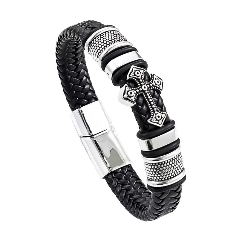Leather Braided Retro Cross Bracelet European and American Cross-Border Fashion Men's Jewelry New Style