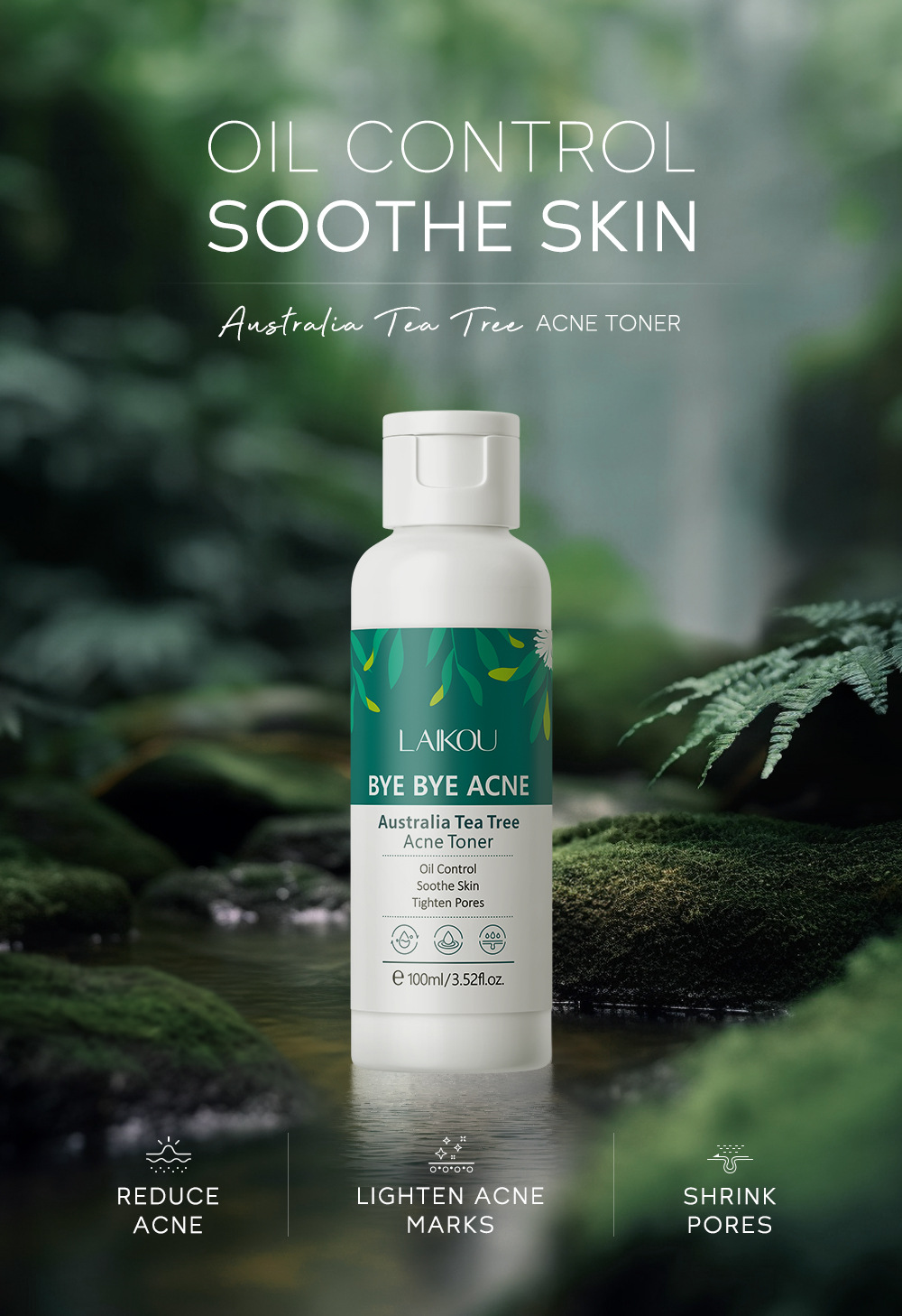 Manufacturer's in-stock cross-border LAIKOU Australian Tea Tree anti-acne Toner 100ml for hydrating and moisturizing undefined