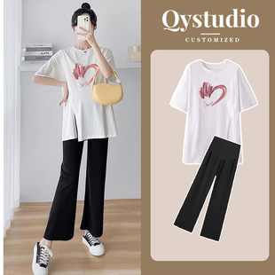 Summer Thin Outerwear Maternity Short-Sleeve T-Shirt Loose Plus Size 100kg Maternity Ice Silk Wide-Leg Pants