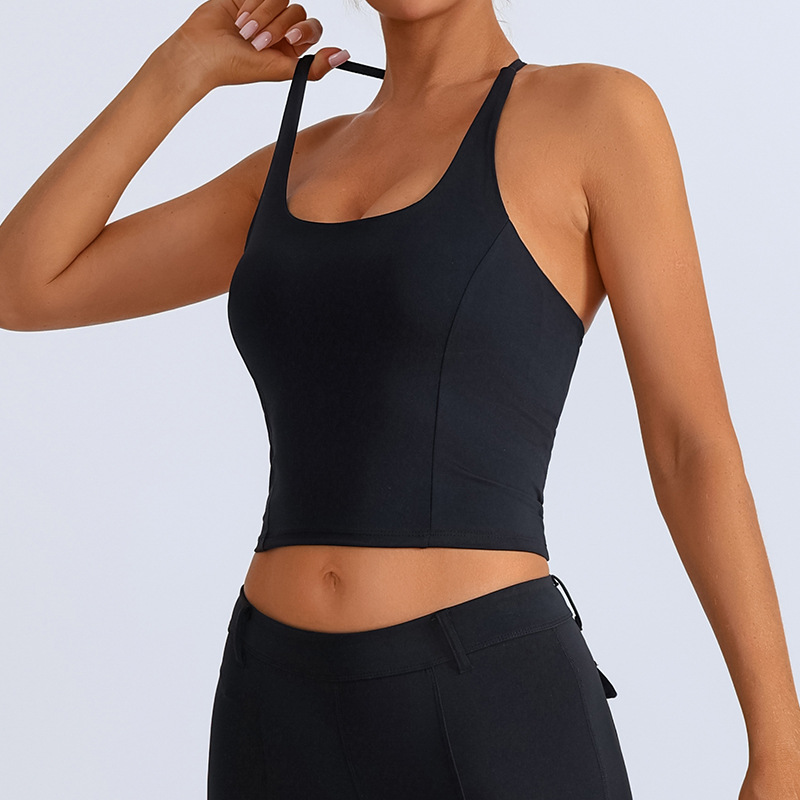 Chaleco deportivo de fitness de comercio exterior europeo y americano transfronterizo para mujer con almohadilla para el pecho, hermosa espalda envuelta en el pecho, entrenamiento de yoga a prueba de golpes, top de cintura alta