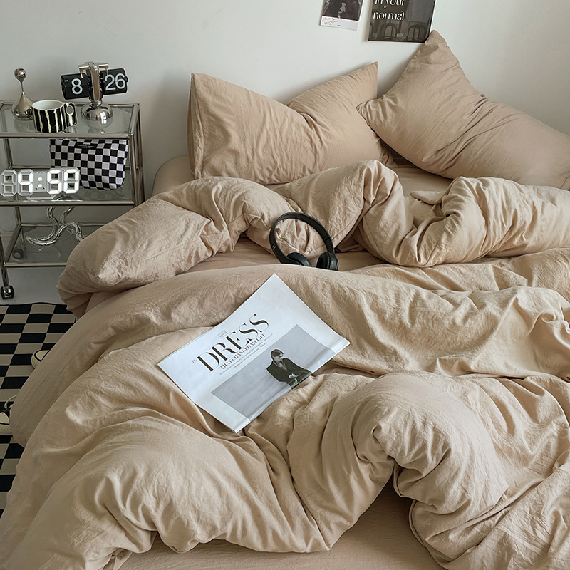Ins純色A類母子級水洗綿ベッド4点セット裸で寝ることができるシーツ布団カバー学生3点セット