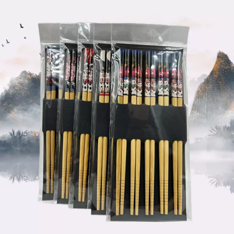 猫咪印花竹筷批发创意印花筷五款系列螺纹式筷子环保卡通猫咪筷