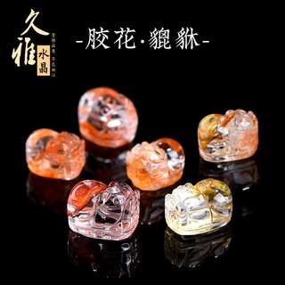 久雅水晶 天然锦鲤多彩胶花雕刻貔貅 红色黄色娇花貔貅配件 批发