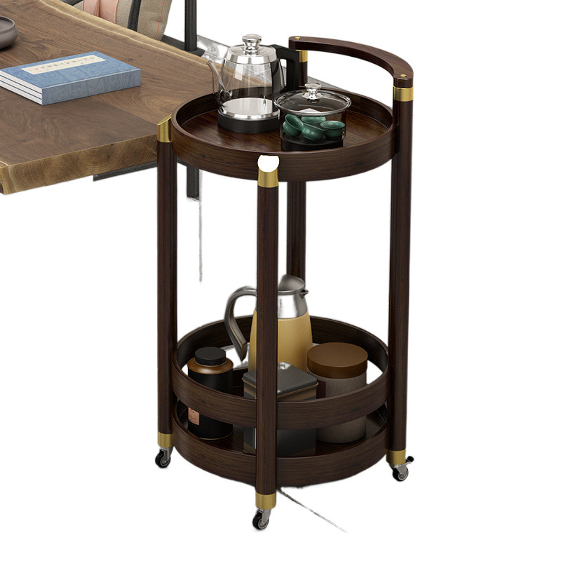 Mesa de té móvil, carrito móvil, mesa de té cuadrada ovalada redonda multicapa, varios lados de bambú, nuevo estilo chino