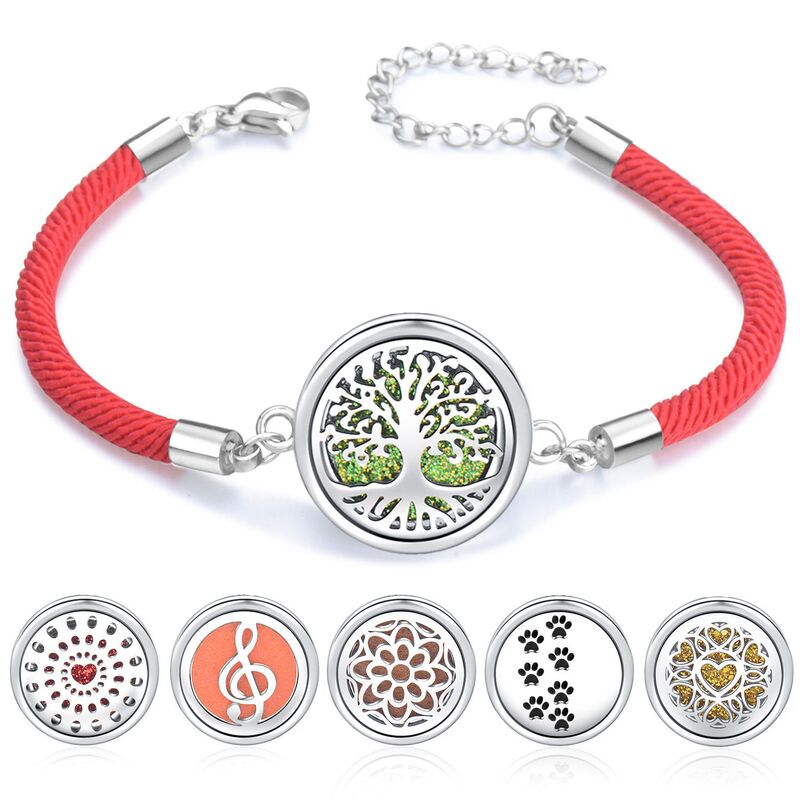 New Aromatherapy Essential Oil Round Diffuser Perfume Bracelet Wristband Box Adjustable Women's Red Hand Jewelry