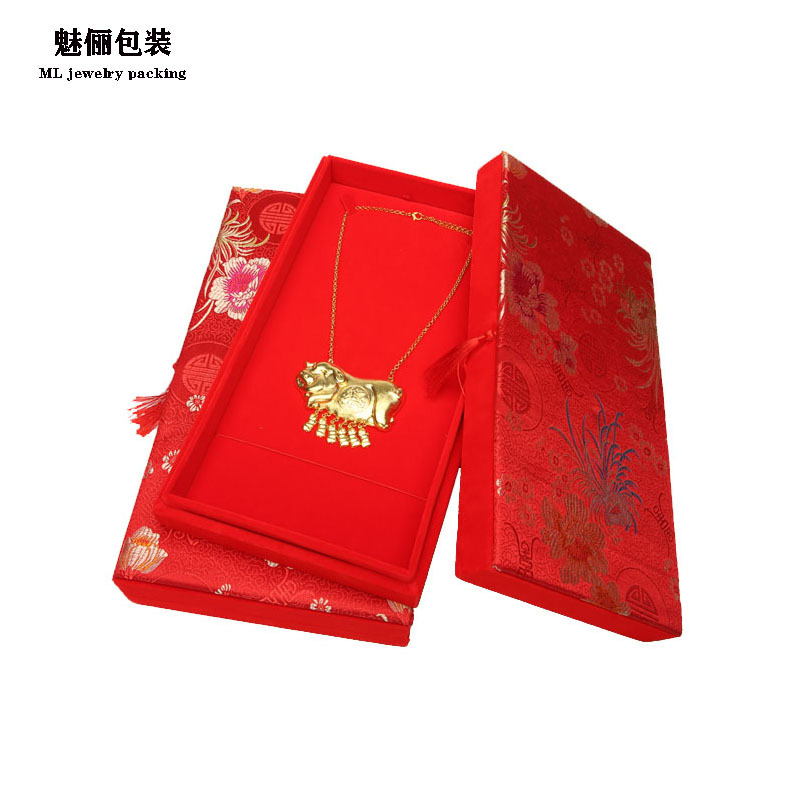 现货大红色天地盖式黄金猪排盒 婚嫁婚庆黄金大项链套装盒 定logo
