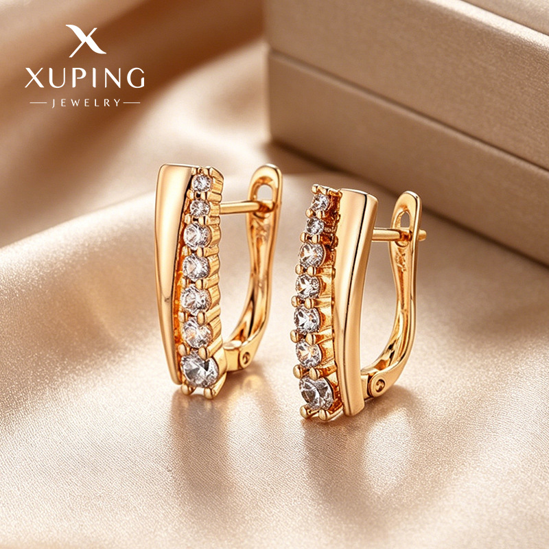 Pendientes de aleación de moda de Xuping, con gemas artificiales electrochapadas, diseño de nicho estilo ruso, venta al por mayor.